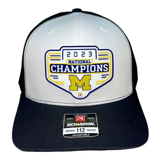 Michigan Wolverines 2023 National Champions 3D Snapback Trucker Hat- White/ Black