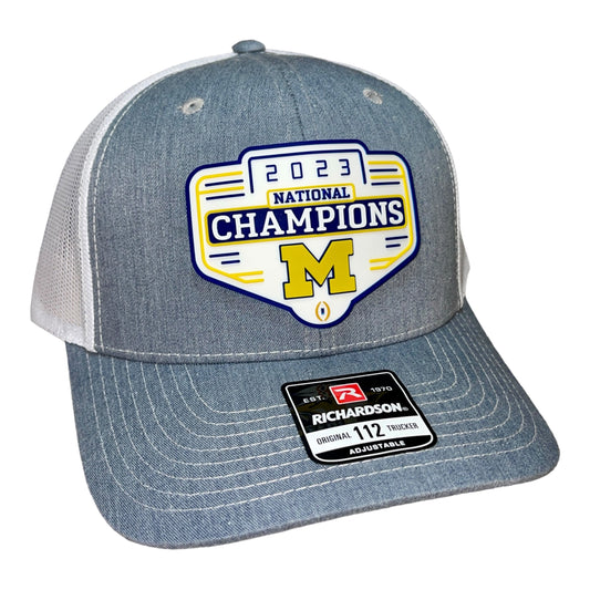 Michigan Wolverines 2023 National Champions 3D Snapback Trucker Hat- Grey/ White