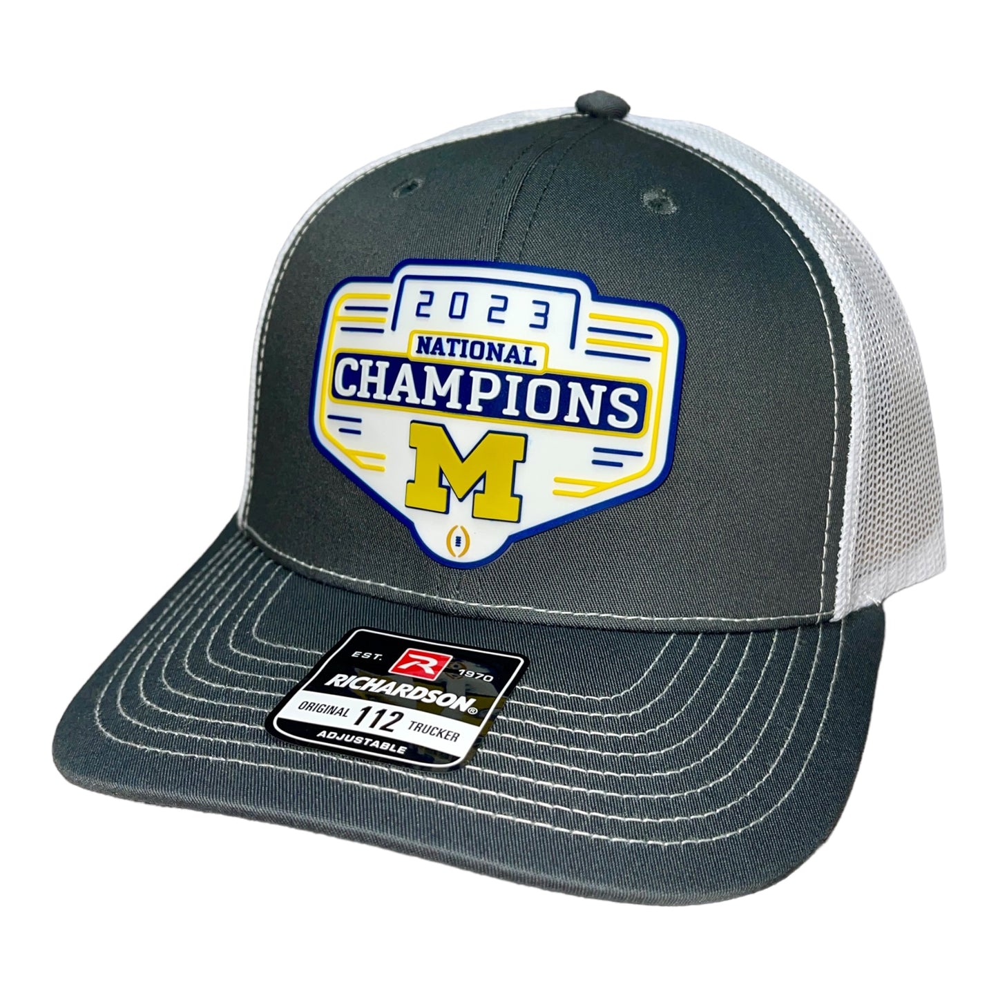 Michigan Wolverines 2023 National Champions 3D Snapback Trucker Hat- Charcoal/ White