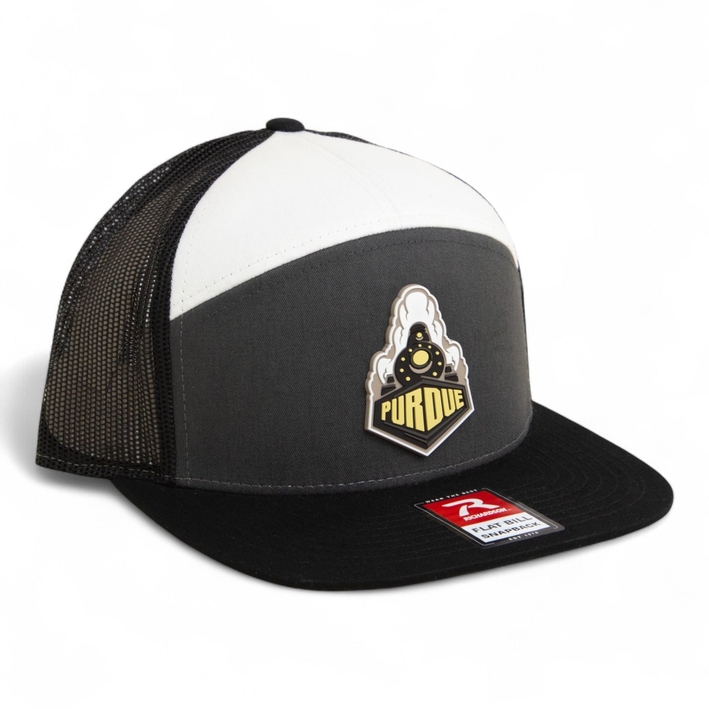 Purdue Boilermaker Special 3D Snapback Seven-Panel Flat Bill Trucker Hat- Charcoal/ White/ Black