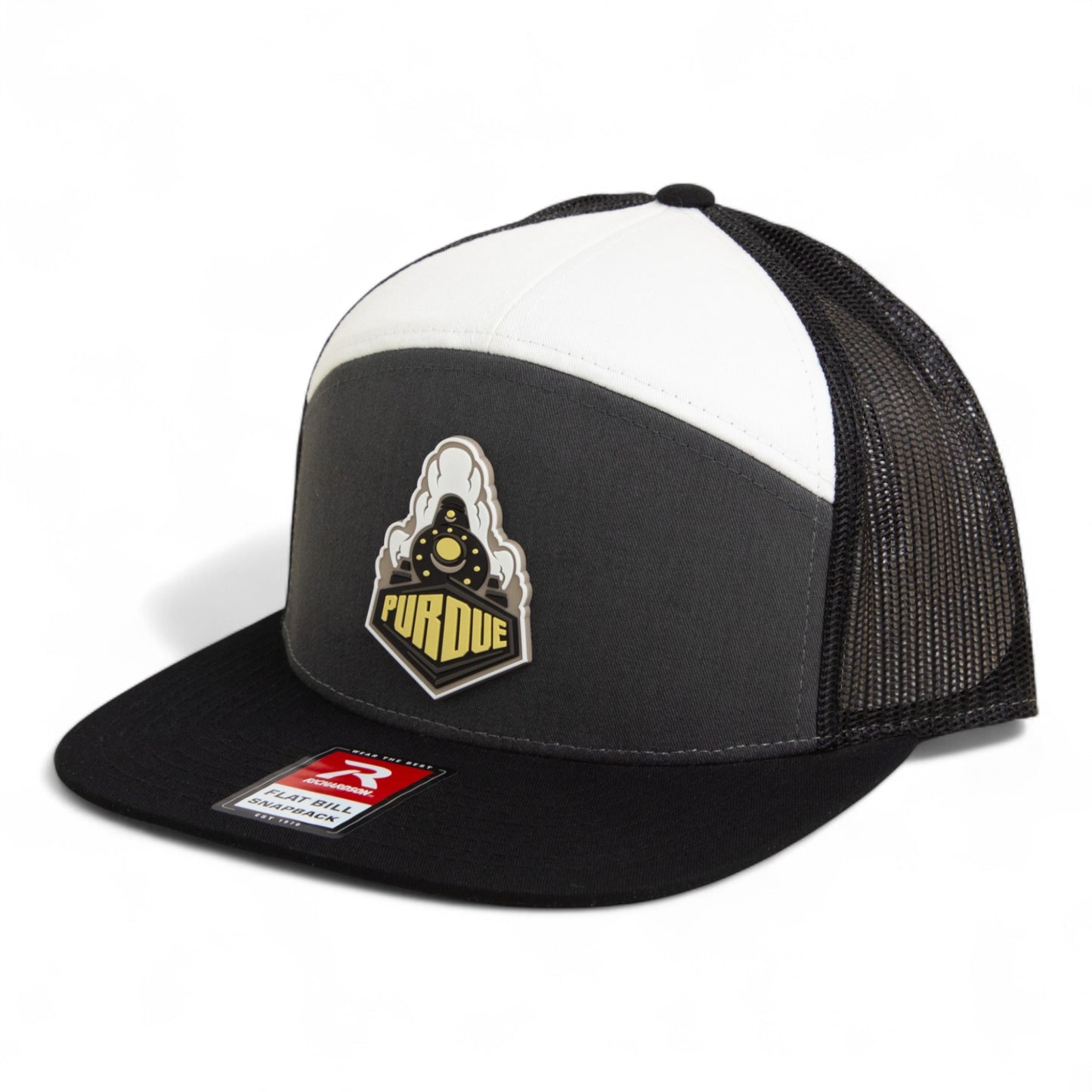 Purdue Boilermaker Special 3D Snapback Seven-Panel Flat Bill Trucker Hat- Charcoal/ White/ Black
