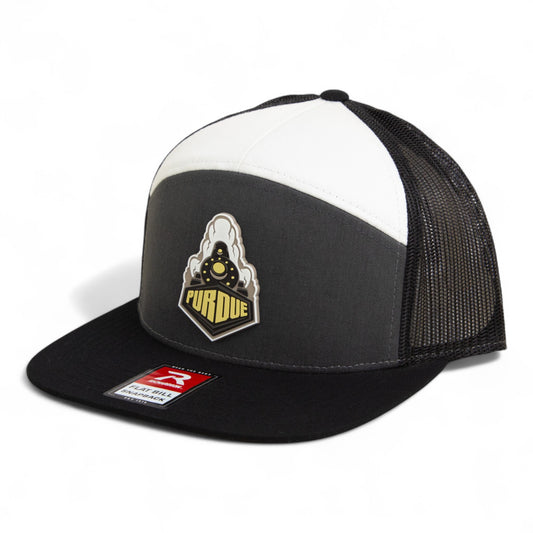 Purdue Boilermaker Special 3D Snapback Seven-Panel Flat Bill Trucker Hat- Charcoal/ White/ Black