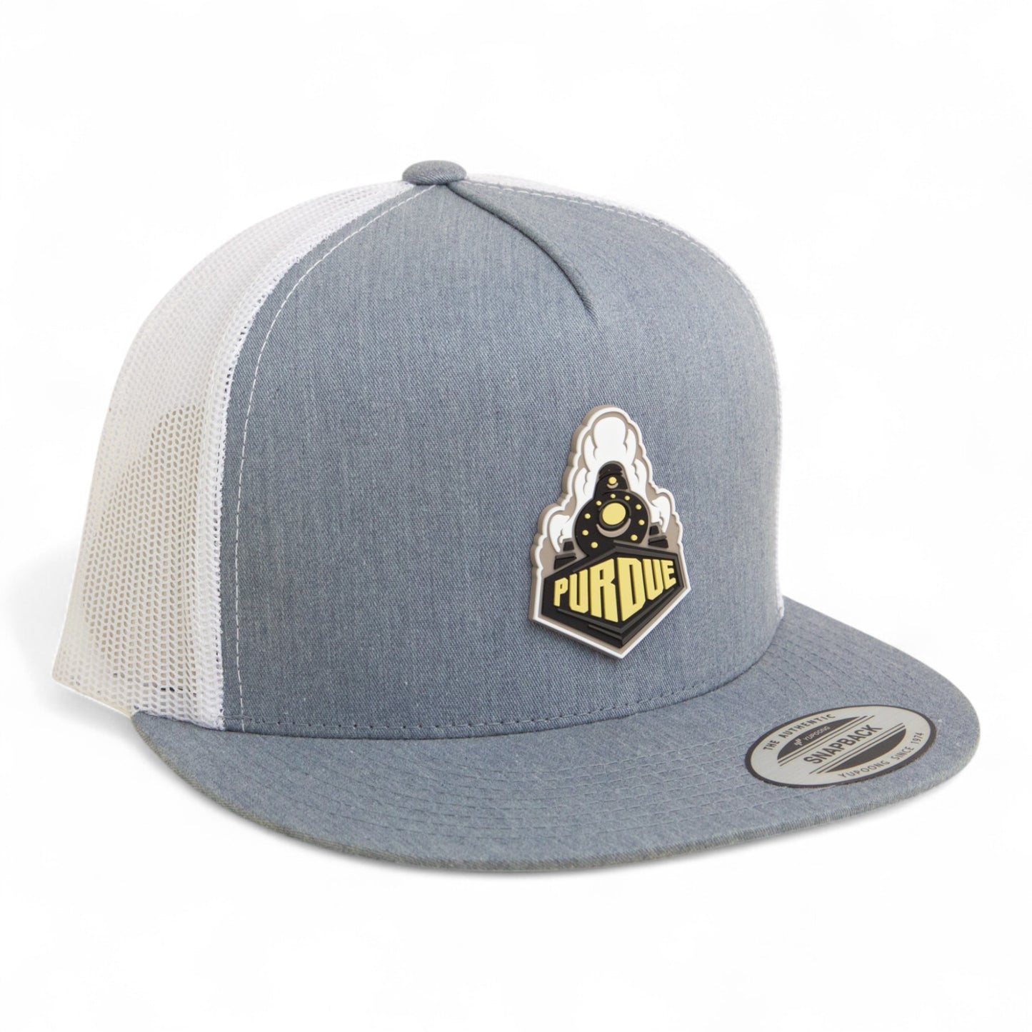 Purdue Boilermaker Special 3D YP Snapback Flat Bill Trucker Hat- Heather Grey/ White