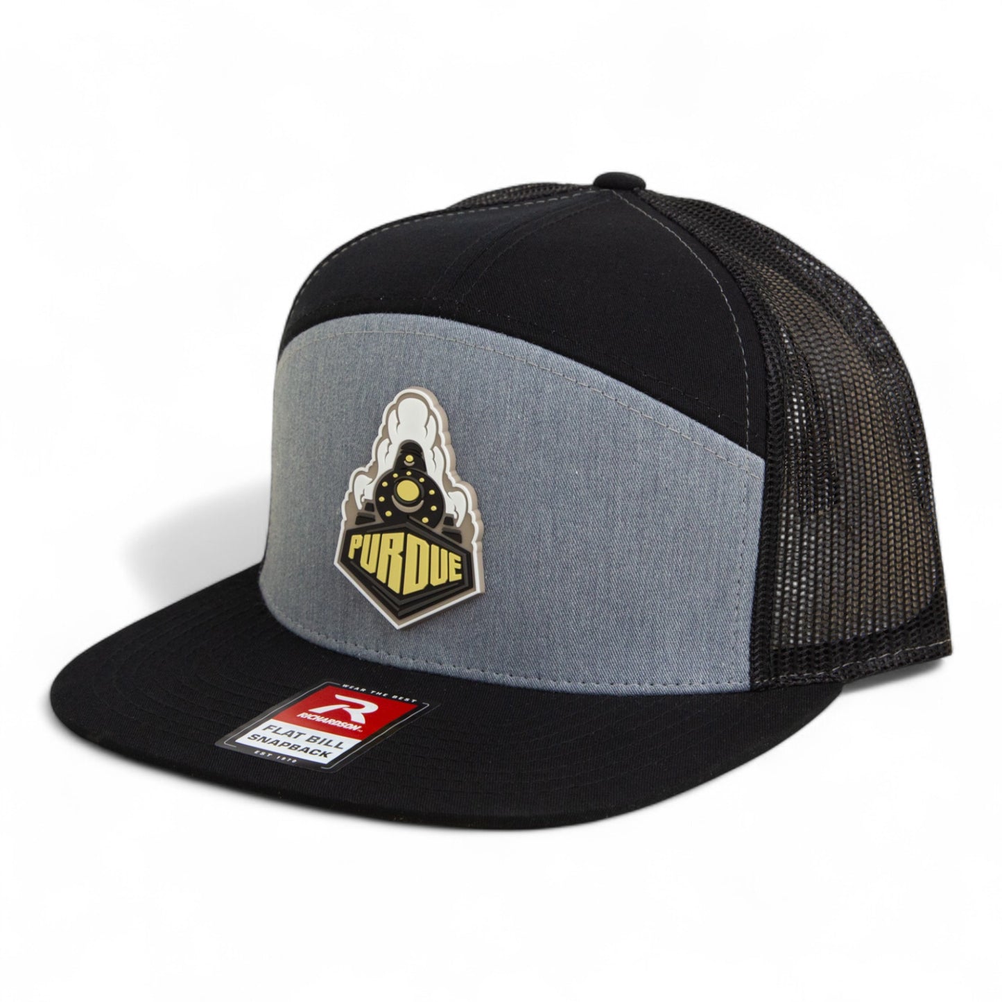 Purdue Boilermaker Special 3D Snapback Seven-Panel Flat Bill Trucker Hat- Heather Grey/ Black