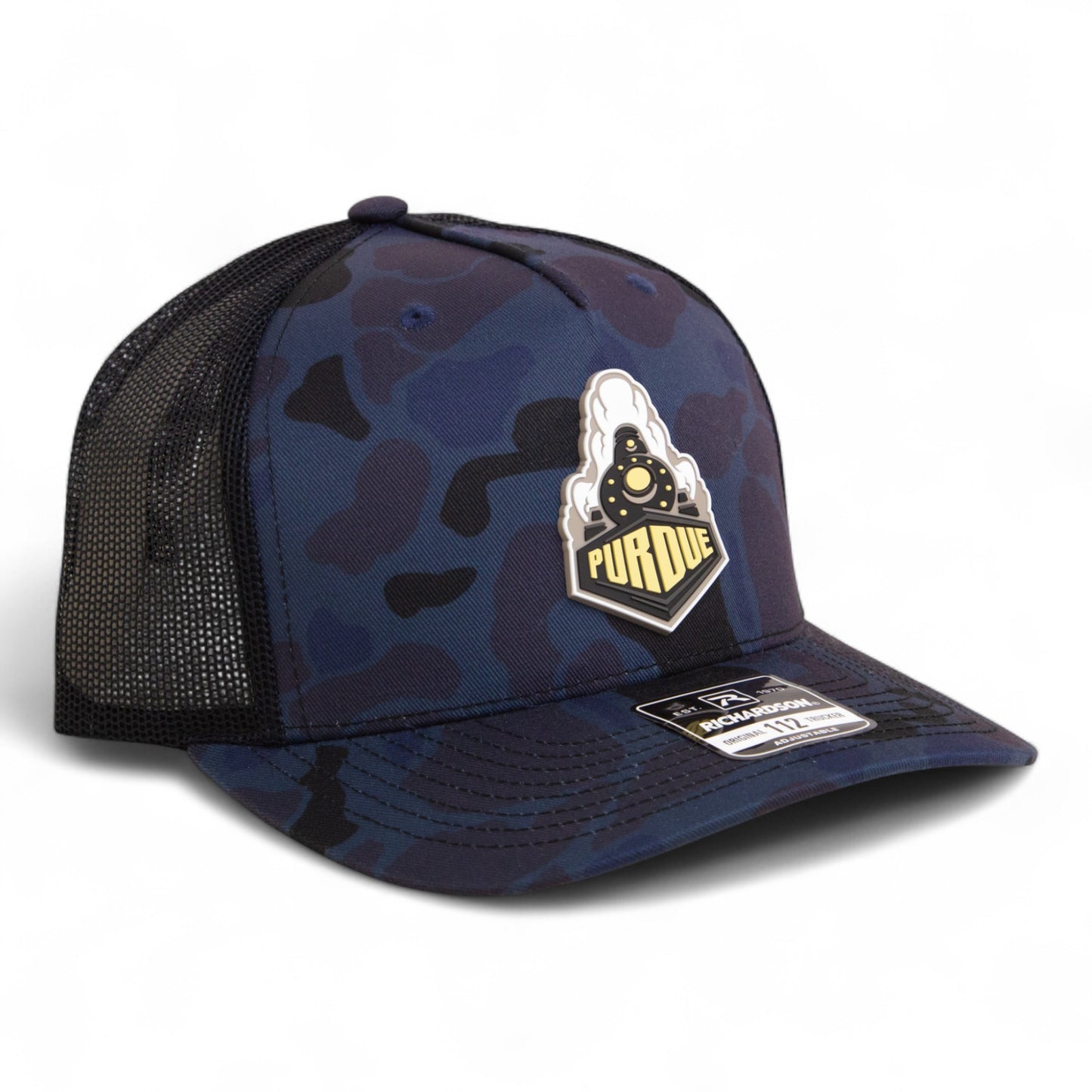 Purdue Boilermaker Special 3D Snapback Trucker Hat- Admiral Duck Camo/ Black