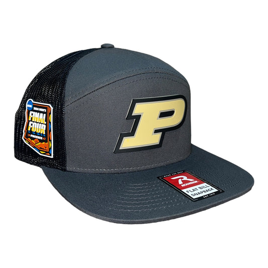 Purdue Boilermakers 2024 Final Four 3D Snapback Seven-Panel Flat Bill Trucker Hat- Charcoal/ Black