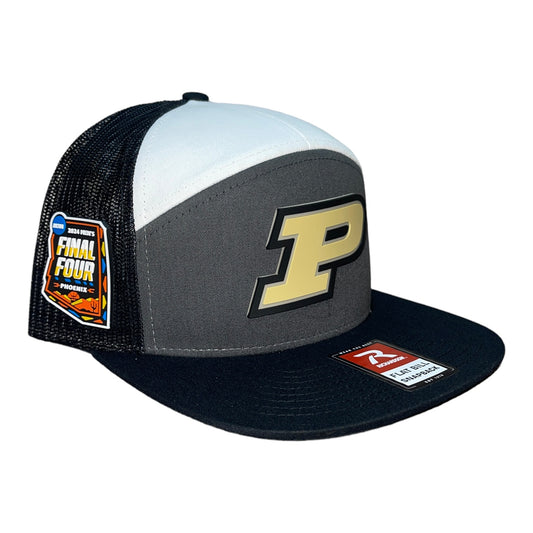 Purdue Boilermakers 2024 Final Four 3D Snapback Seven-Panel Flat Bill Trucker Hat- Charcoal/ White/ Black