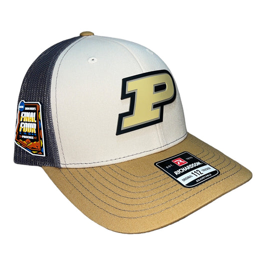 Purdue Boilermakers 2024 Final Four 3D Snapback Trucker Hat- Mink Beige/ Charcoal/ Amber Gold