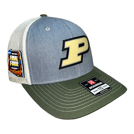 Purdue Boilermakers 2024 Final Four 3D Snapback Trucker Hat- Heather Grey/ Birch/ Army Olive