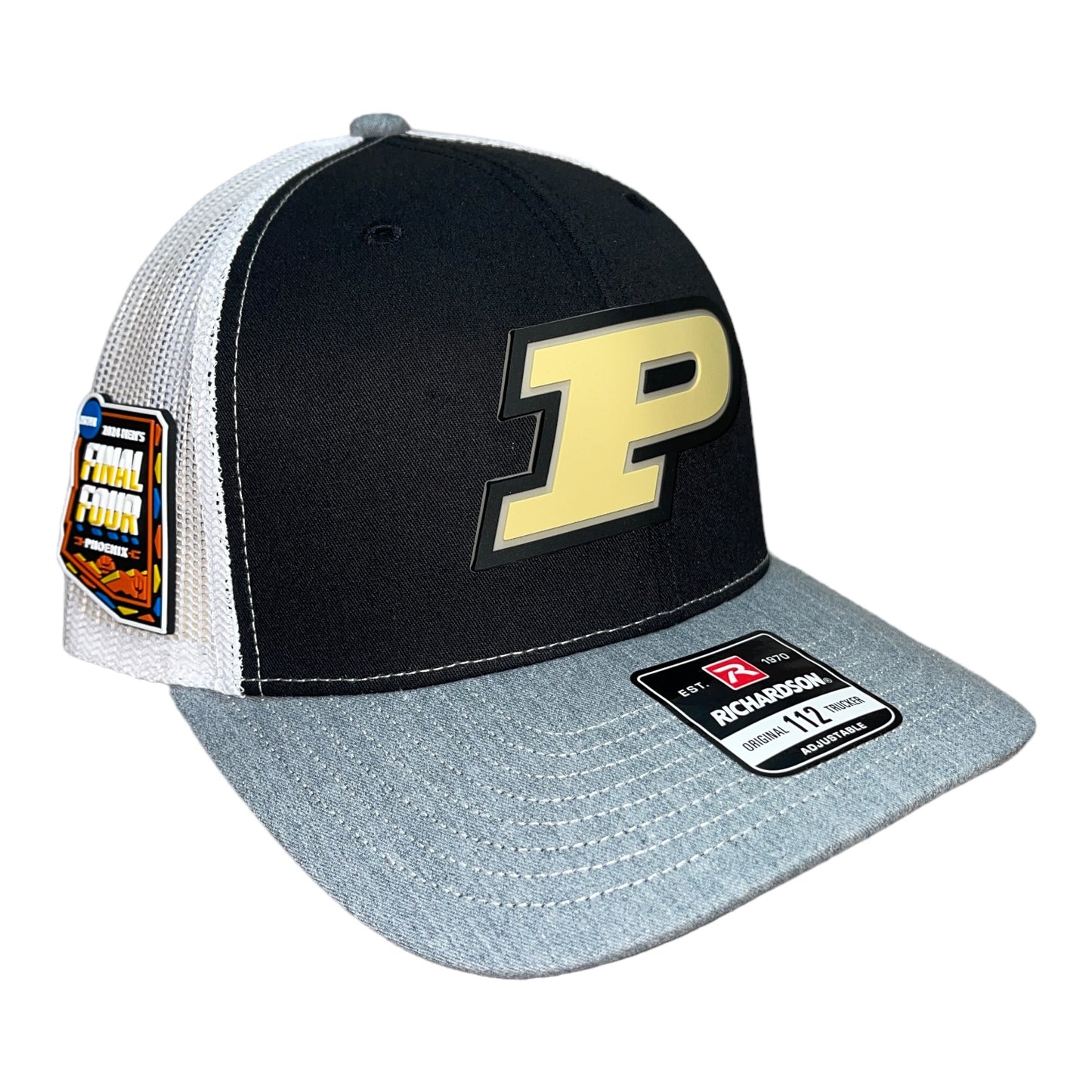 Purdue Boilermakers 2024 Final Four 3D Snapback Trucker Hat- Black/ White/ Heather Grey