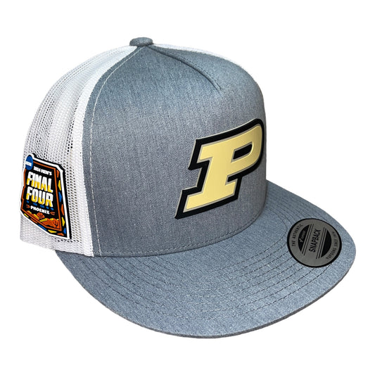 Purdue Boilermakers 2024 Final Four 3D YP Snapback Flat Bill Trucker Hat- Heather Grey/ White