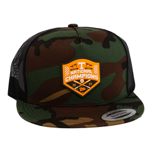 Tennessee Volunteers 2024 Men's College World Series Champions 3D YP Snapback Flat Bill Trucker Hat- Army Camo/ Black