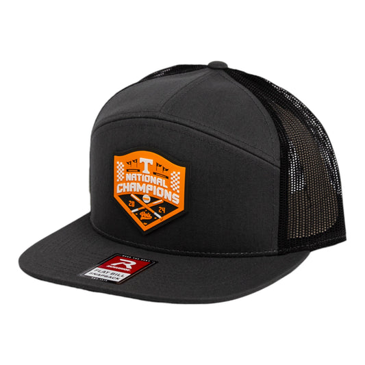 Tennessee Volunteers 2024 Men's College World Series Champions 3D Snapback Seven-Panel Flat Bill Trucker Hat- Charcoal/ Black