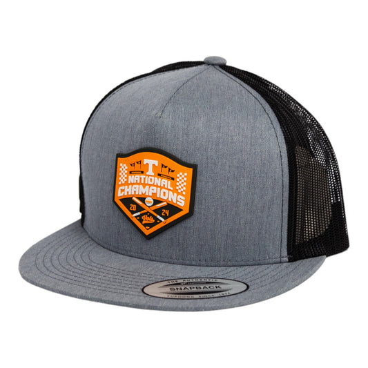 Tennessee Volunteers 2024 Men's College World Series Champions 3D YP Snapback Flat Bill Trucker Hat- Heather Grey/ Black