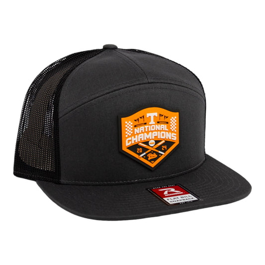 Tennessee Volunteers 2024 Men's College World Series Champions 3D Snapback Seven-Panel Flat Bill Trucker Hat- Charcoal/ Black