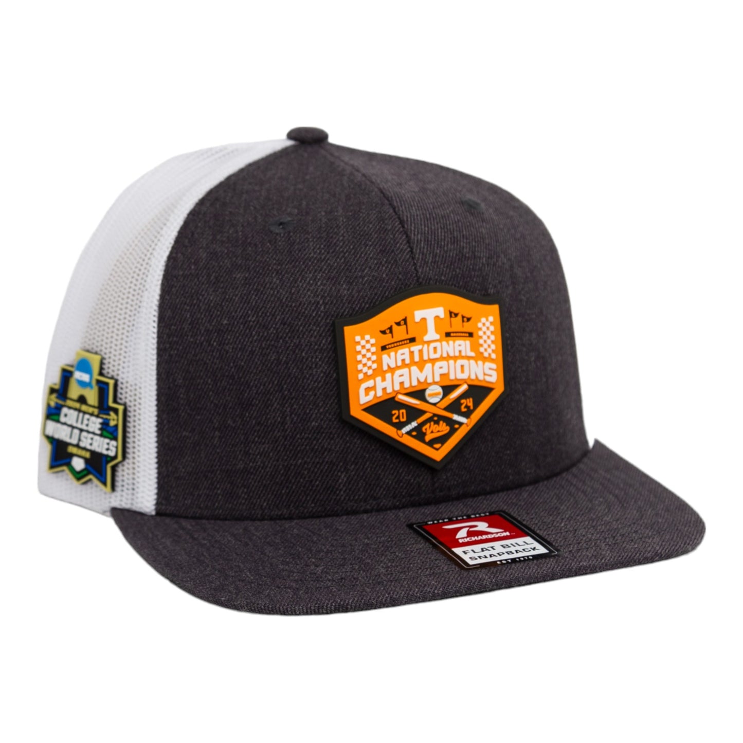 Tennessee Volunteers 2024 NCAA Men's College World Series Champions 3D Wool Blend Flat Bill Hat- Heather Charcoal/ White