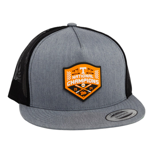 Tennessee Volunteers 2024 Men's College World Series Champions 3D YP Snapback Flat Bill Trucker Hat- Heather Grey/ Black