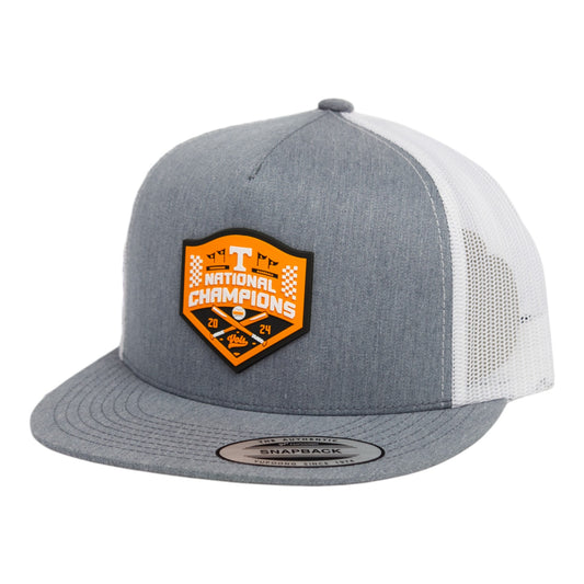 Tennessee Volunteers 2024 NCAA Men's College World Series Champions 3D YP Snapback Flat Bill Trucker Hat- Heather Grey/ White