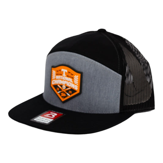 Tennessee Volunteers 2024 NCAA Men's College World Series Champions 3D Snapback Seven-Panel Flat Bill Trucker Hat- Heather Grey/ Black