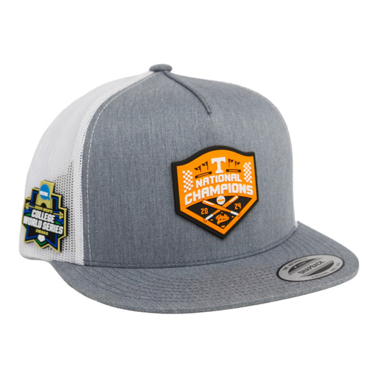 Tennessee Volunteers 2024 NCAA Men's College World Series Champions 3D YP Snapback Flat Bill Trucker Hat- Heather Grey/ White