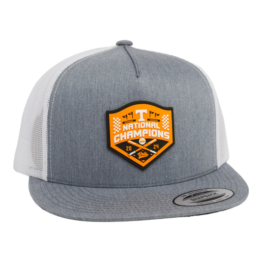 Tennessee Volunteers 2024 Men's College World Series Champions 3D YP Snapback Flat Bill Trucker Hat- Heather Grey/ White