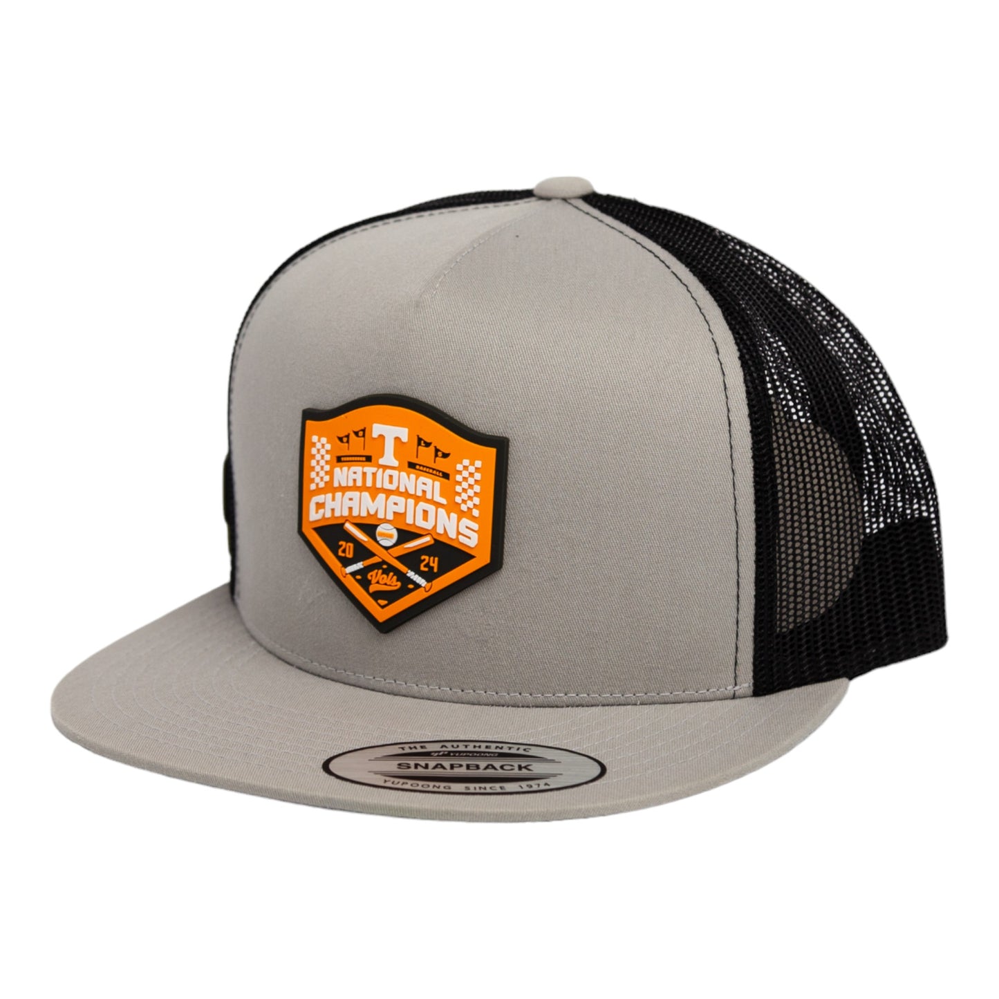 Tennessee Volunteers 2024 Men's College World Series Champions 3D YP Snapback Flat Bill Trucker Hat- Silver/ Black