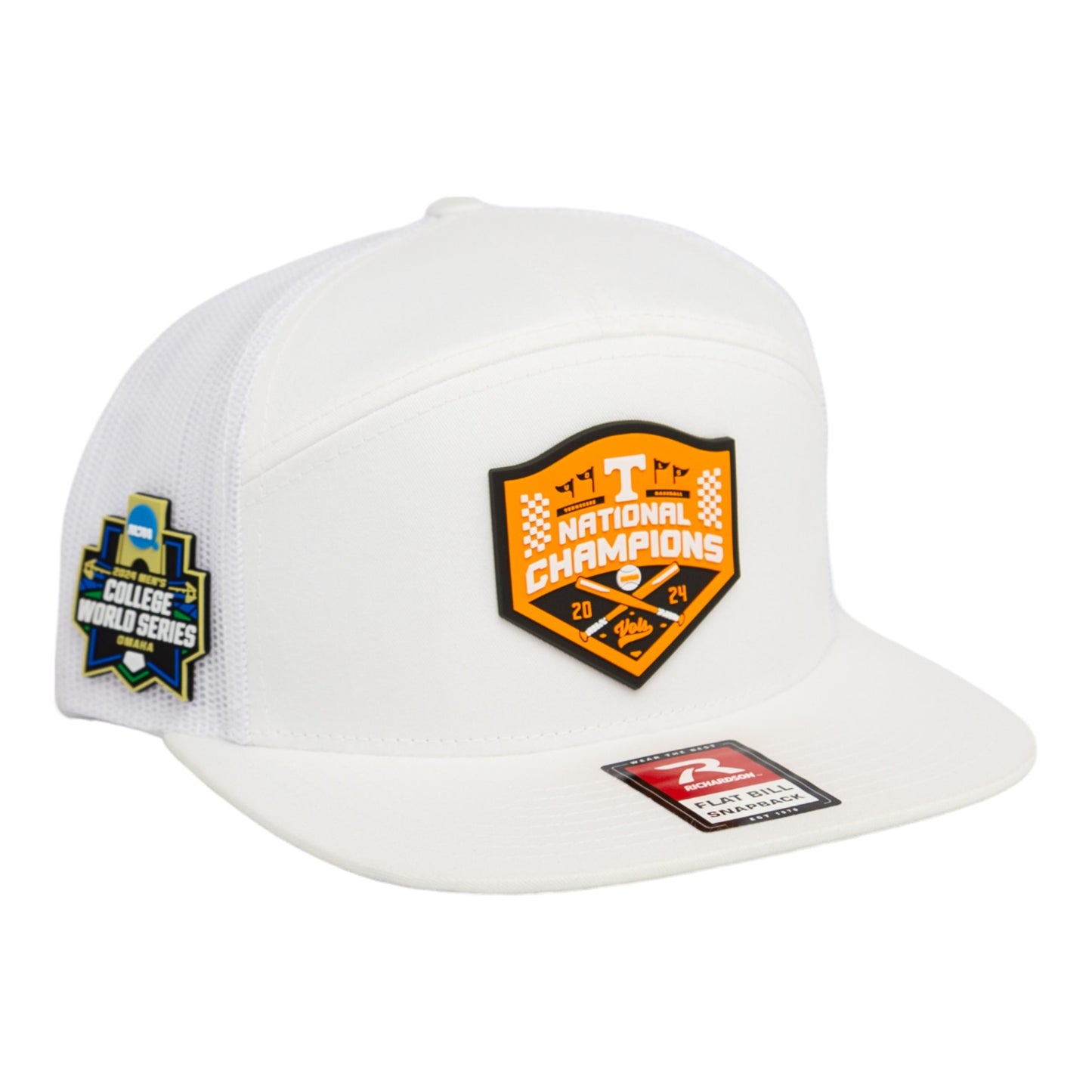 Tennessee Volunteers 2024 NCAA Men's College World Series Champions 3D Snapback Seven-Panel Flat Bill Trucker Hat- White