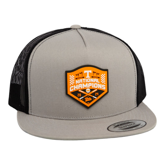 Tennessee Volunteers 2024 Men's College World Series Champions 3D YP Snapback Flat Bill Trucker Hat- Silver/ Black