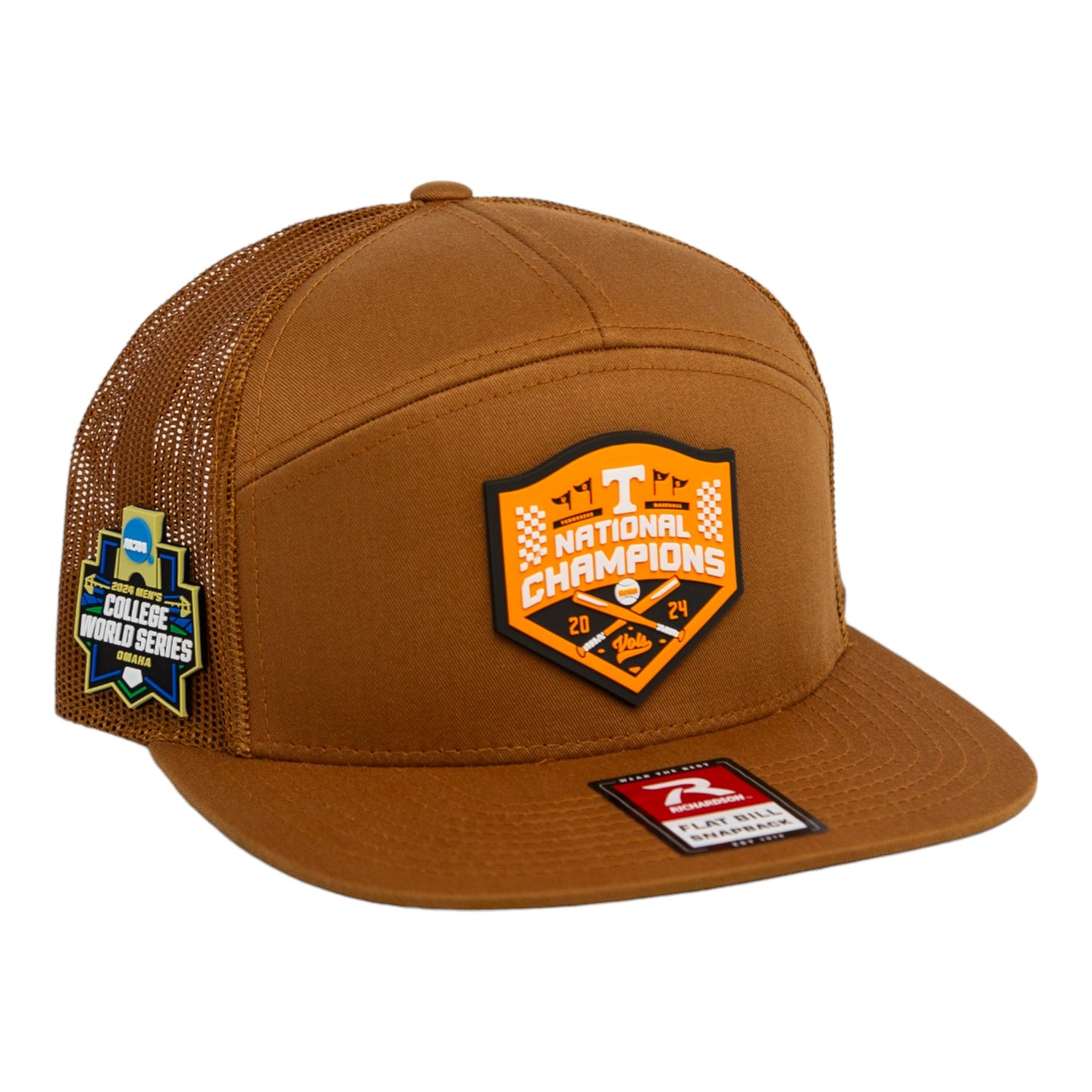 Tennessee Volunteers 2024 NCAA Men's College World Series Champions 3D Snapback Seven-Panel Flat Bill Trucker Hat- Carmel