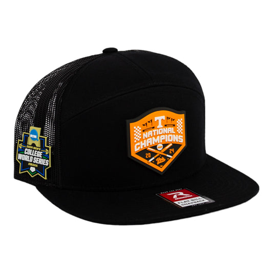 Tennessee Volunteers 2024 NCAA Men's College World Series Champions 3D Snapback Seven-Panel Flat Bill Trucker Hat- Black