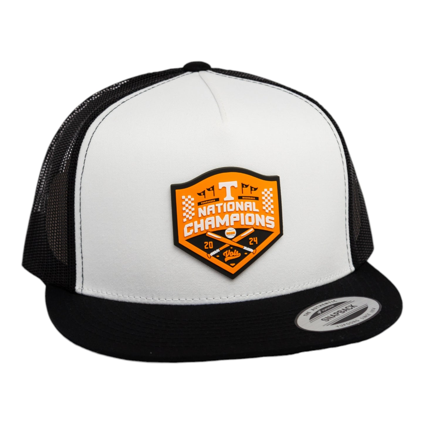 Tennessee Volunteers 2024 Men's College World Series Champions 3D YP Snapback Flat Bill Trucker Hat- White/ Black