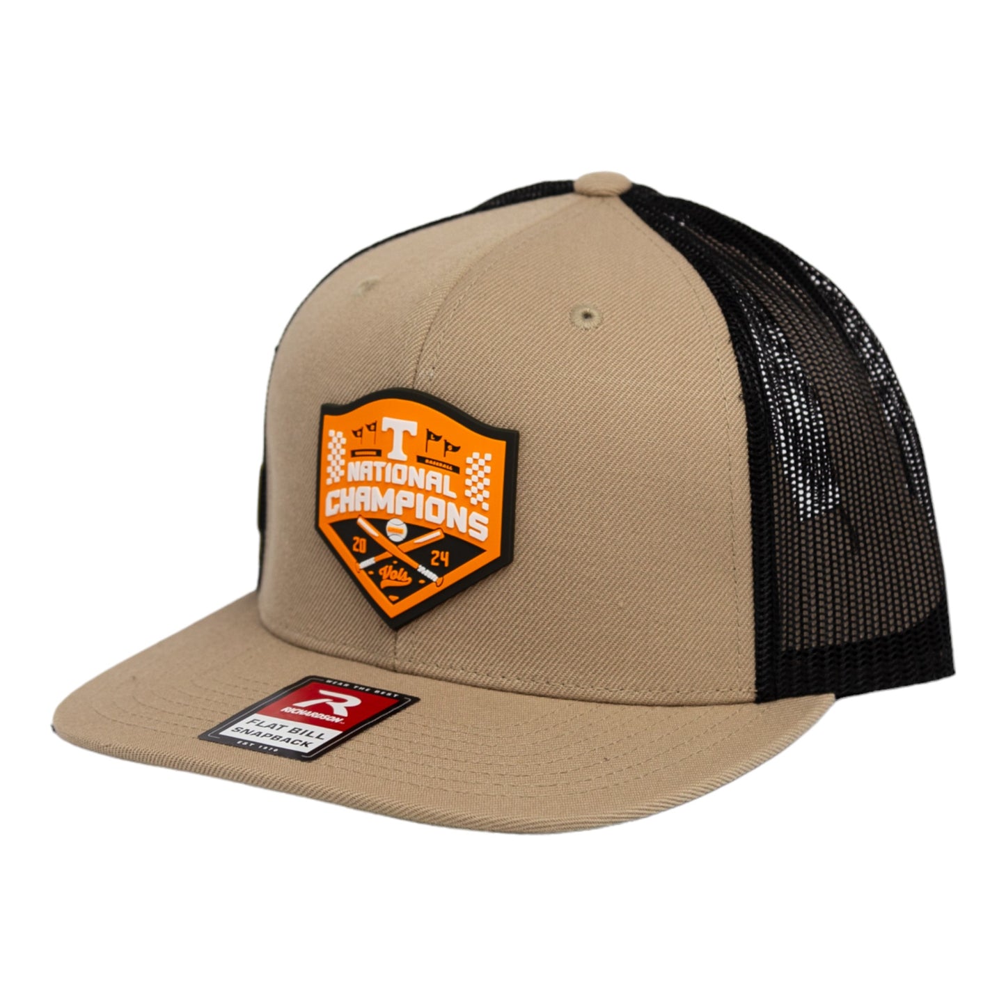 Tennessee Volunteers 2024 Men's College World Series Champions 3D Wool Blend Flat Bill Hat- Tan/ Black