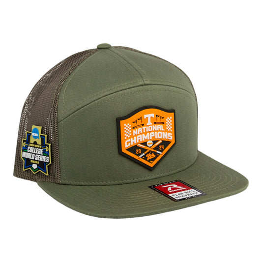 Tennessee Volunteers 2024 NCAA Men's College World Series Champions 3D Snapback Seven-Panel Flat Bill Trucker Hat- Loden Green