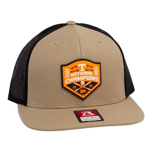 Tennessee Volunteers 2024 Men's College World Series Champions 3D Wool Blend Flat Bill Hat- Tan/ Black