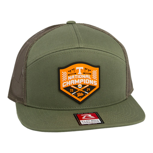 Tennessee Volunteers 2024 Men's College World Series Champions 3D Snapback Seven-Panel Flat Bill Trucker Hat- Loden Green