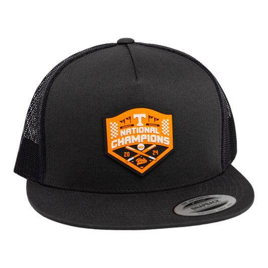 Tennessee Volunteers 2024 Men's College World Series Champions 3D YP Snapback Flat Bill Trucker Hat- Charcoal/ Black