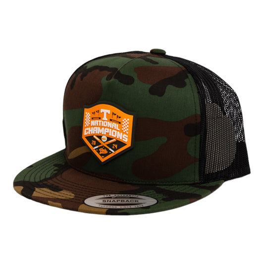 Tennessee Volunteers 2024 Men's College World Series Champions 3D YP Snapback Flat Bill Trucker Hat- Army Camo/ Black