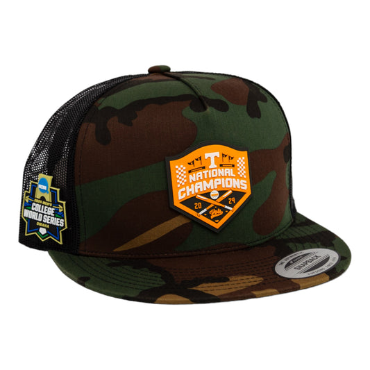 Tennessee Volunteers 2024 NCAA Men's College World Series Champions 3D YP Snapback Flat Bill Trucker Hat- Army Camo/ Black