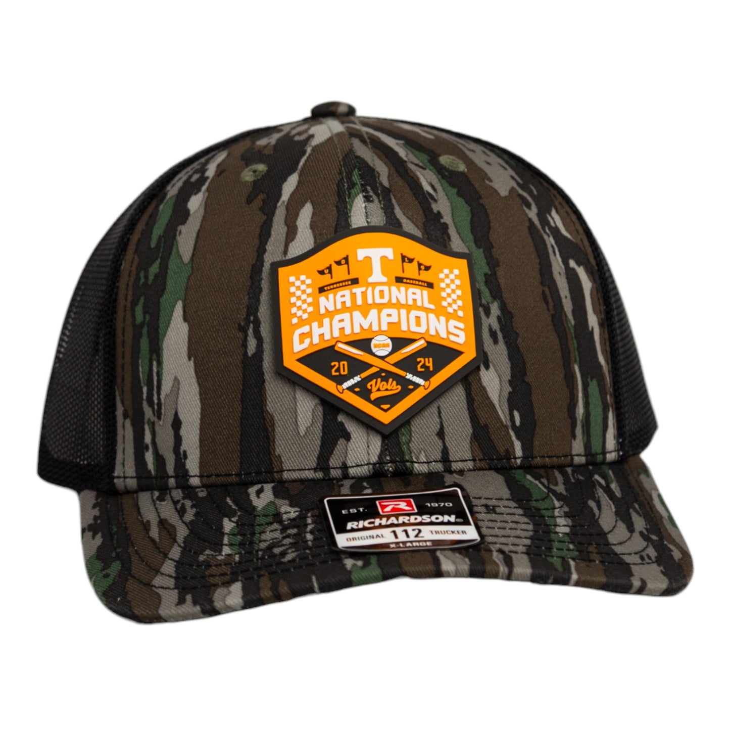 Tennessee Volunteers 2024 Men's College World Series Champions 3D Snapback Trucker Hat- Realtree Original/ Black