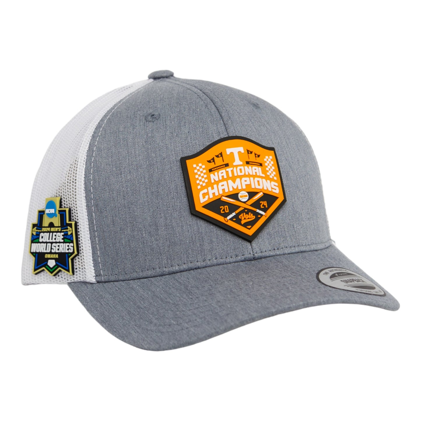 Tennessee Volunteers 2024 NCAA Men's College World Series Champions 3D YP Snapback Trucker Hat- Heather Grey/ White