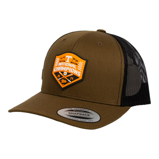 Tennessee Volunteers 2024 Men's College World Series Champions 3D YP Snapback Trucker Hat- Coyote Brown/ Black