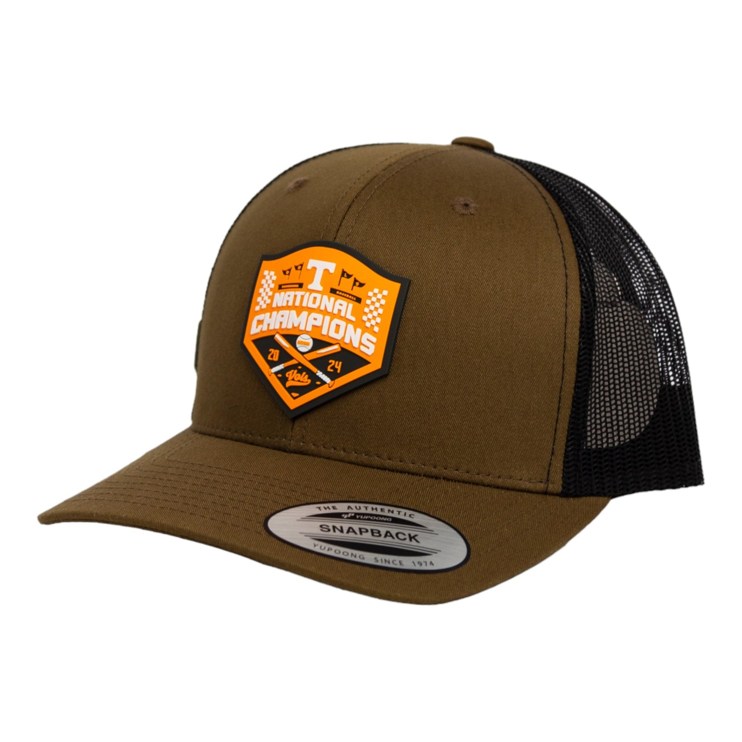 Tennessee Volunteers 2024 NCAA Men's College World Series Champions 3D YP Snapback Trucker Hat- Coyote Brown/ Black