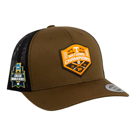 Tennessee Volunteers 2024 NCAA Men's College World Series Champions 3D YP Snapback Trucker Hat- Coyote Brown/ Black