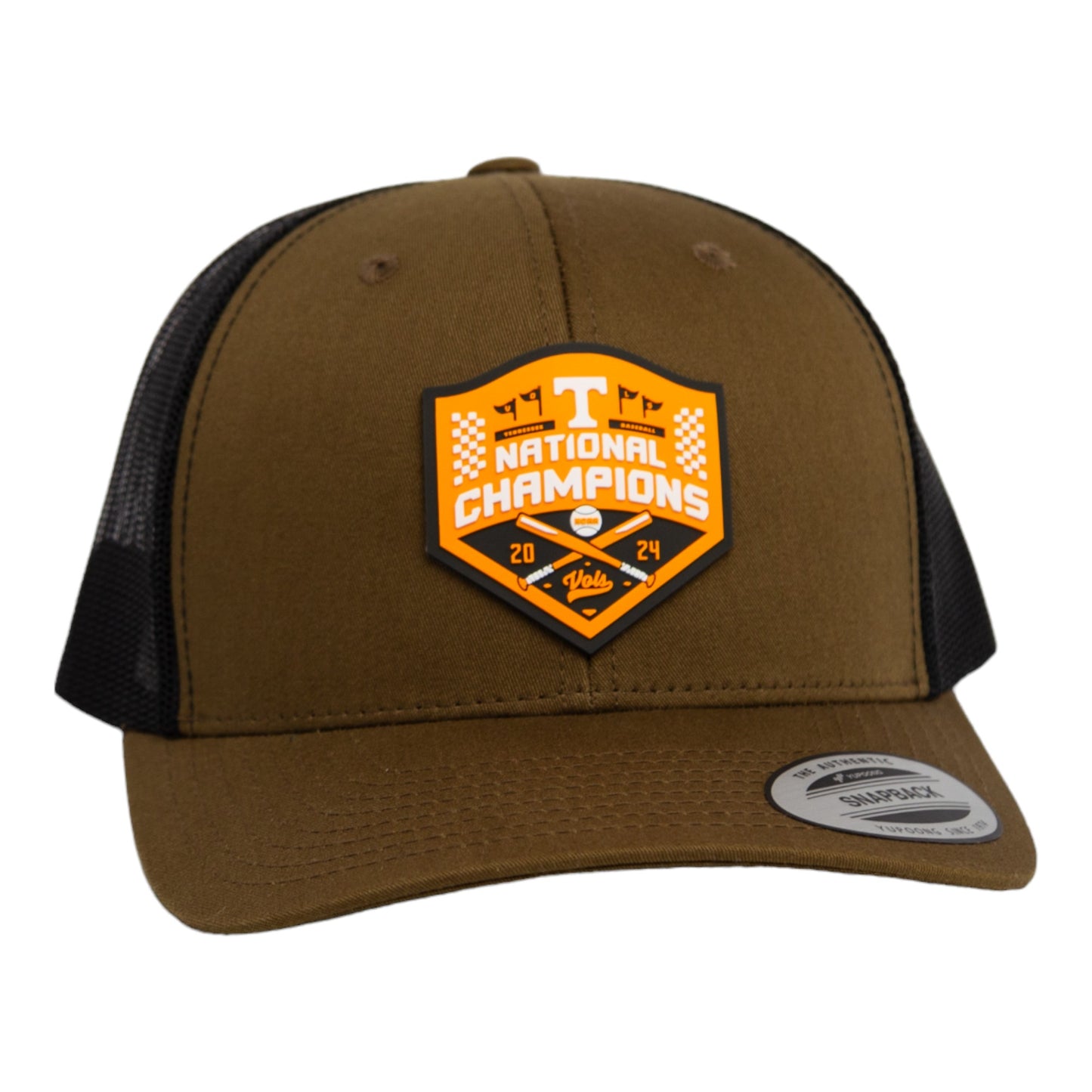 Tennessee Volunteers 2024 Men's College World Series Champions 3D YP Snapback Trucker Hat- Coyote Brown/ Black