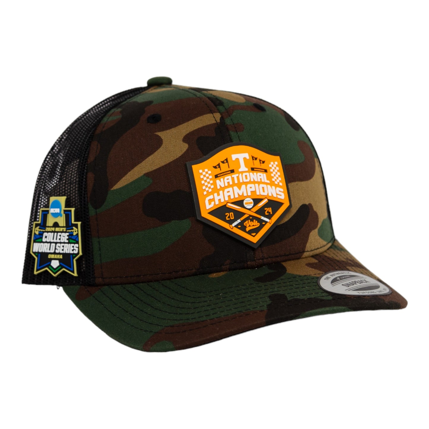 Tennessee Volunteers 2024 NCAA Men's College World Series Champions 3D YP Snapback Trucker Hat- Army Camo/ Black