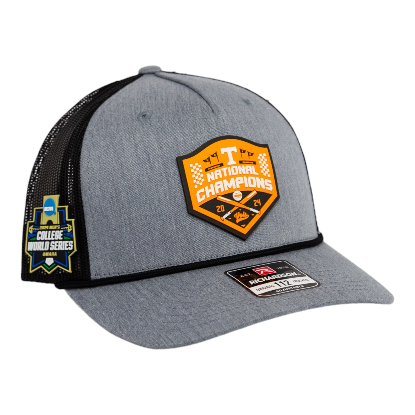 Tennessee Volunteers 2024 NCAA Men's College World Series Champions 3D Snapback Trucker Rope Hat- Heather Grey/ Black