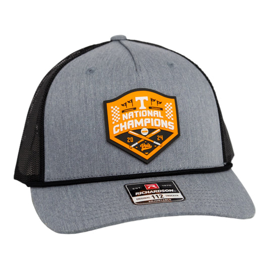 Tennessee Volunteers 2024 Men's College World Series Champions 3D Snapback Trucker Rope Hat- Heather Grey/ Black