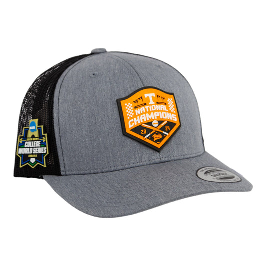 Tennessee Volunteers 2024 NCAA Men's College World Series Champions 3D YP Snapback Trucker Hat- Heather Grey/ Black