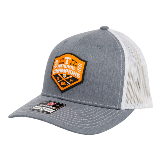 Tennessee Volunteers 2024 Men's College World Series Champions 3D Snapback Trucker Hat- Heather Grey/ White