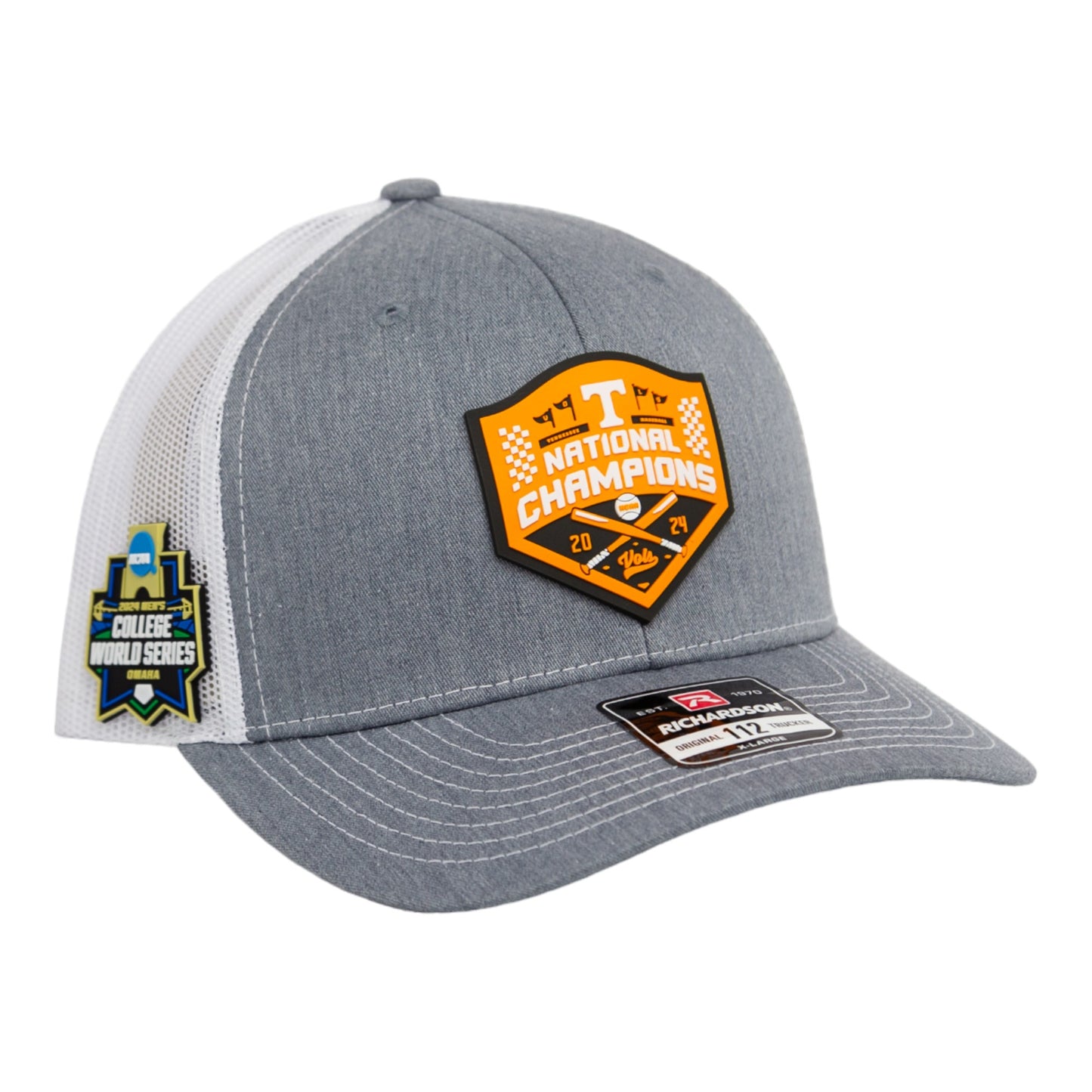 Tennessee Volunteers 2024 NCAA Men's College World Series Champions 3D Snapback Trucker Hat- Heather Grey/ White